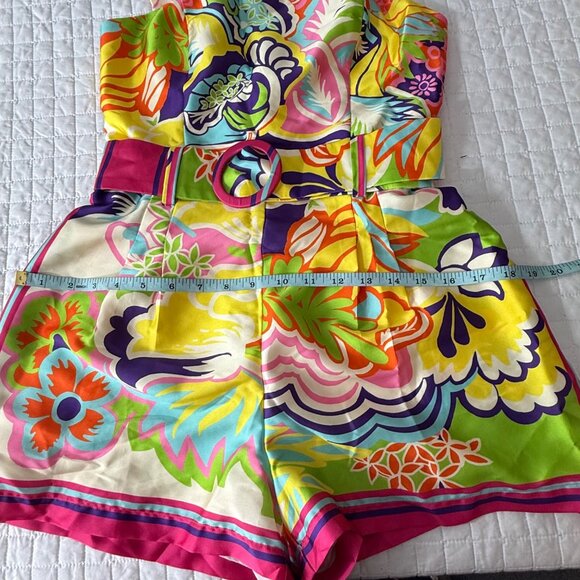 Lavender Brown Kendra Romper Pink Multi Floral Print Summer Outfit, S - Picture 14 of 15